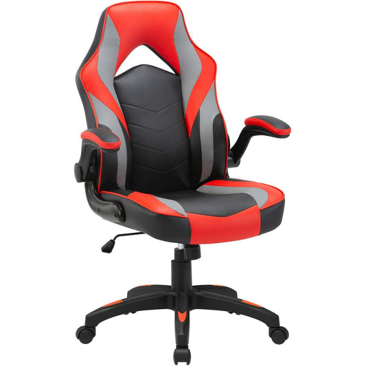 Lorell High-Back Gaming Chair - For Gaming - Vinyl, Nylon - Red, Black, Gray