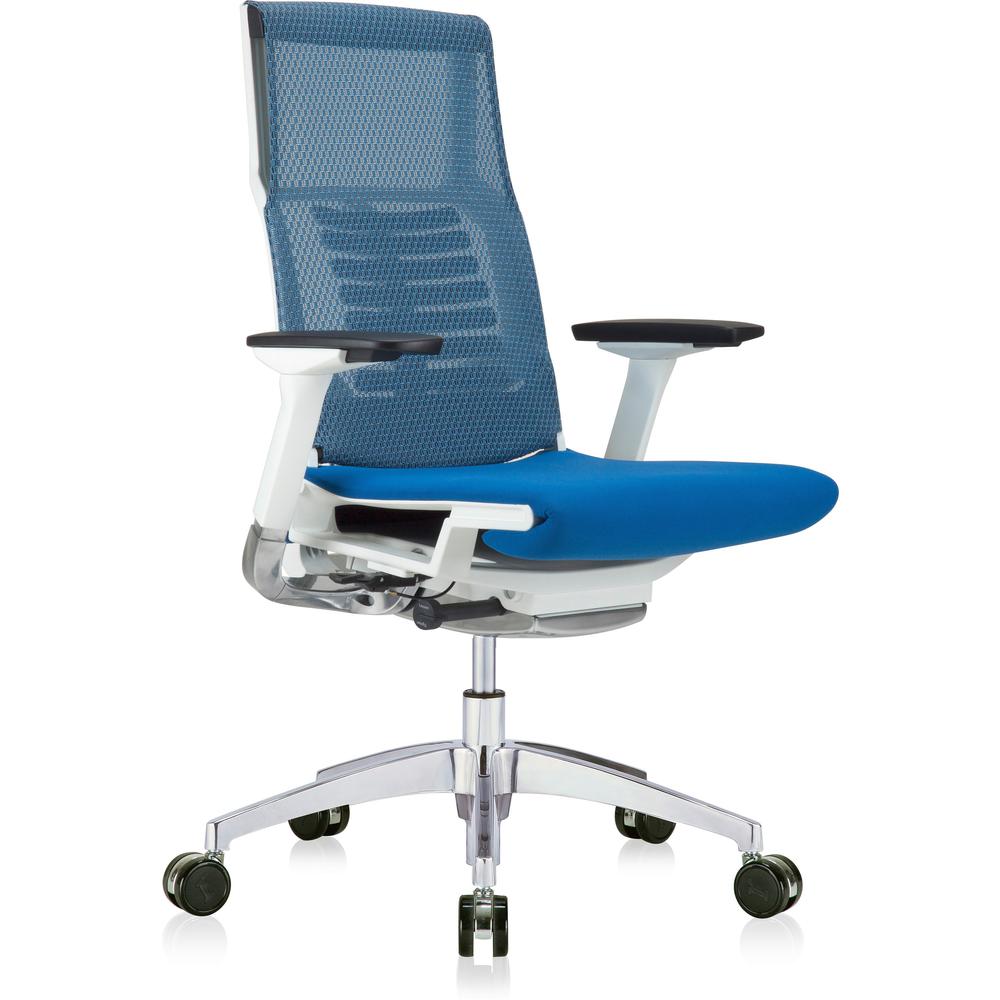 Eurotech Powerfit Chair - Blue Fabric Seat - White Mesh Back - White Frame - 5-star Base - Armrest - 1 Each