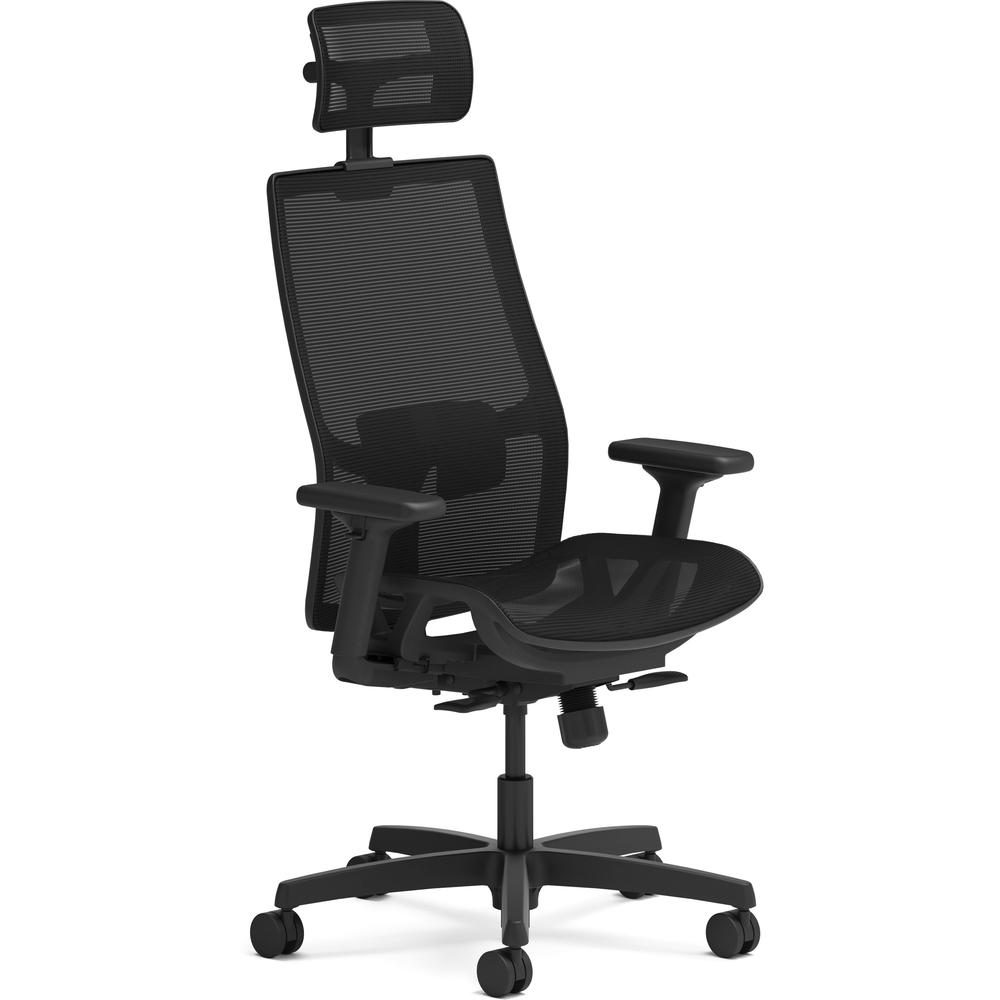 HON Ignition 2.0 Mid-back Task Chair with Headrest - Black Mesh Seat - Fog Mesh Back - Mid Back - Black - Armrest - 1 Each