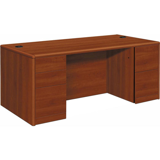 HON 10700 H10774 Pedestal Desk - 66" x 30" x 29.5" - 5 x Box, File Drawer(s) - Double Pedestal - Finish: Cognac