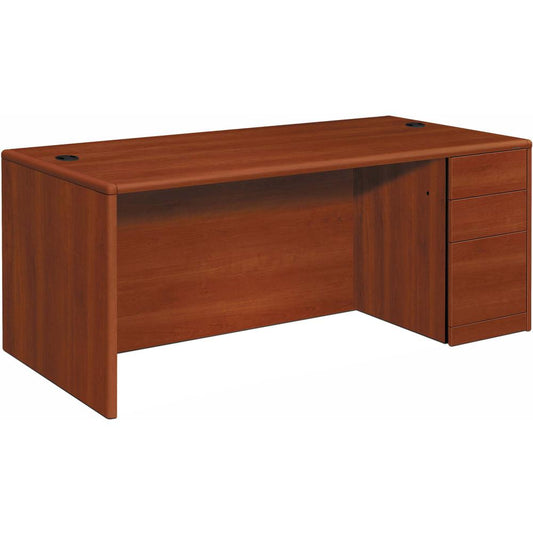 HON 10700 H10701R Pedestal Desk - 66" x 30" x 29.5" - 3 x Box, File Drawer(s) - Single Pedestal on Right Side - Finish: Cognac