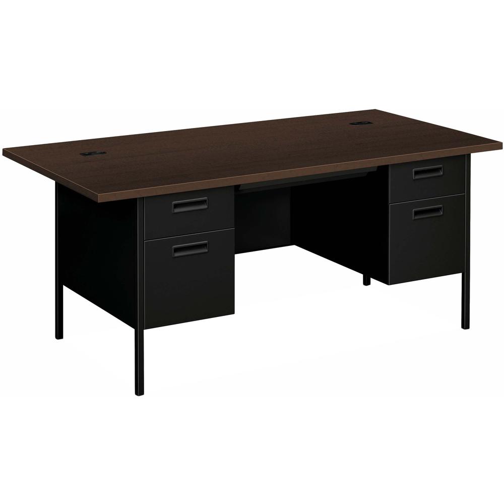 HON Metro Classic HP3276 Pedestal Desk - 4 x Box, File Drawer(s) - Double Pedestal - Square Edge - Finish: Mocha, Black