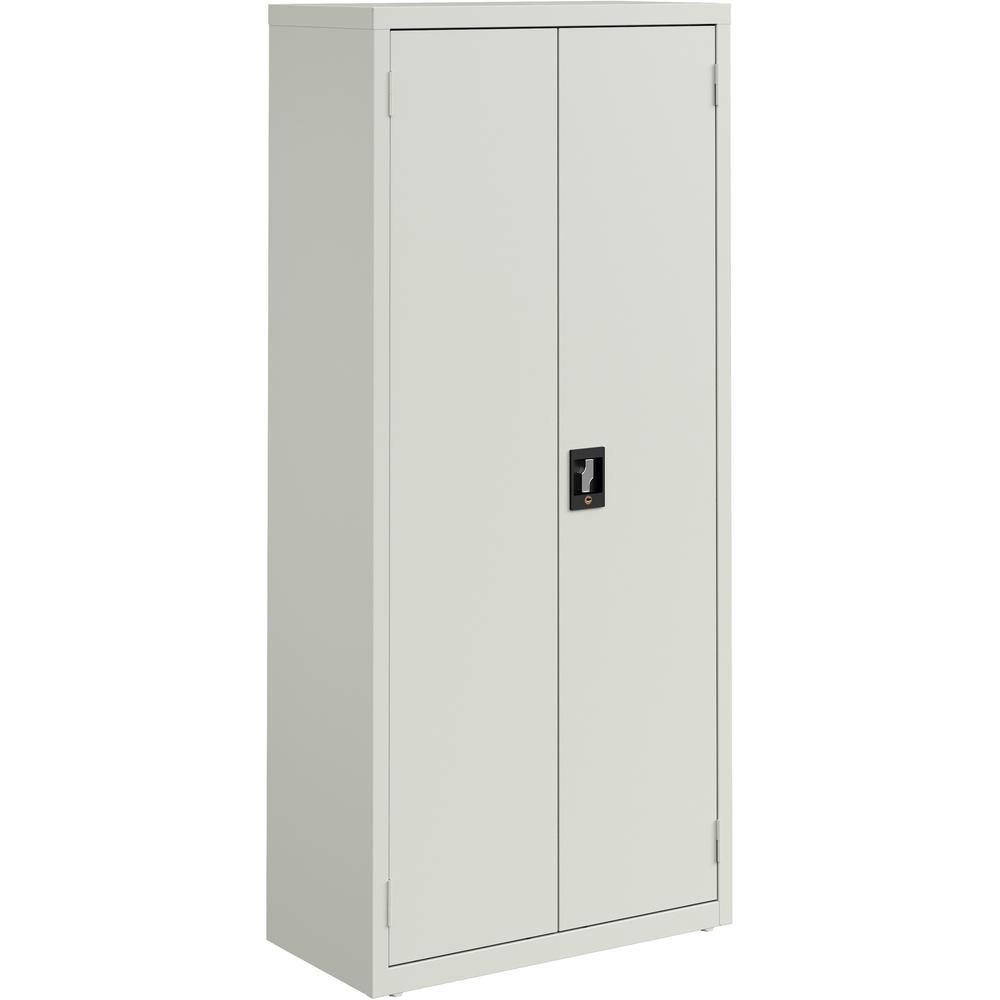 Lorell Slimline Storage Cabinet - 30" x 15" x 66" - 4 x Shelf(ves) - 720 lb Load Capacity - Durable, Welded, Nonporous Surface, Recessed Handle, Removable Lock, Locking System - Light Gray - Baked Ena