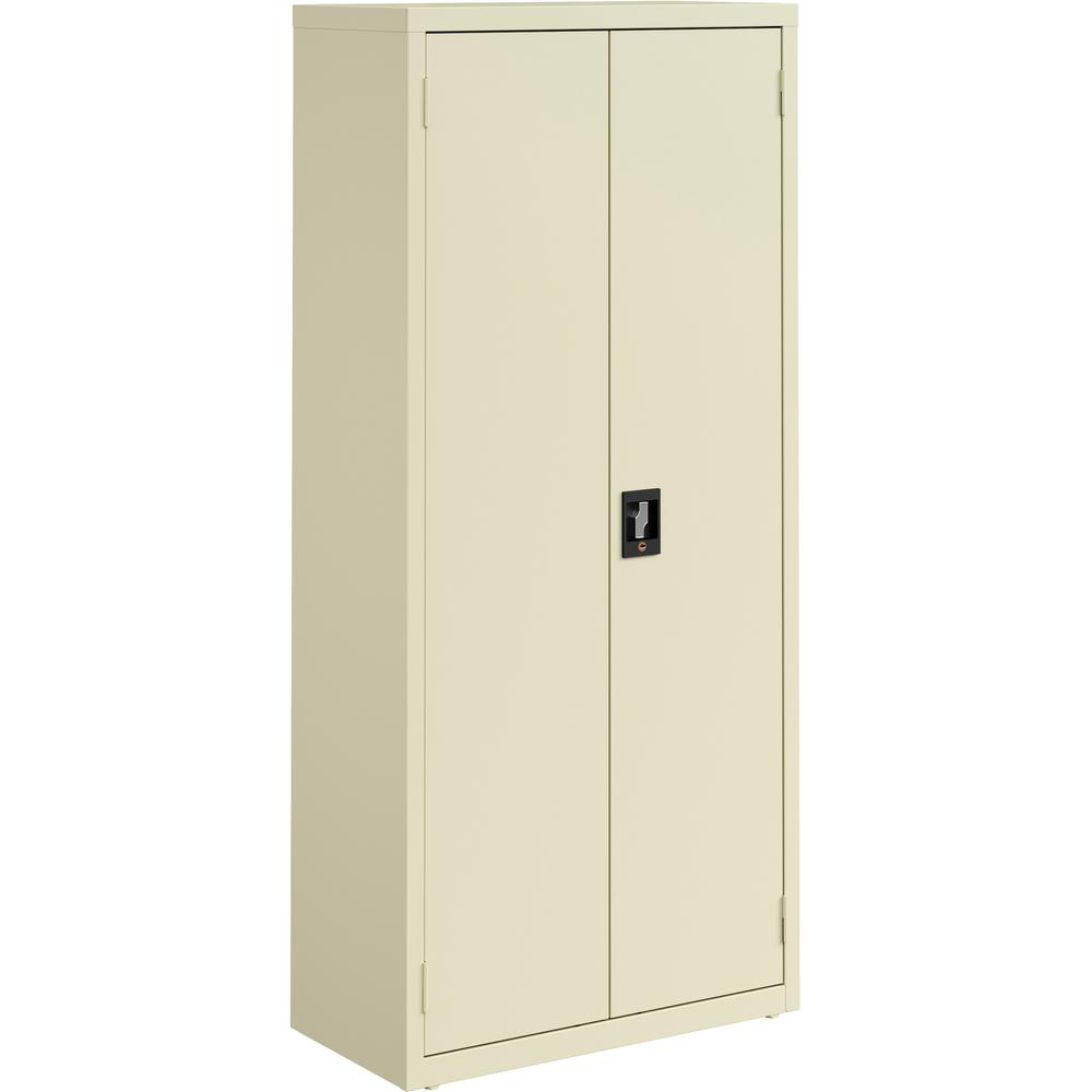 Lorell Slimline Storage Cabinet - 30" x 15" x 66" - 4 x Shelf(ves) - 720 lb Load Capacity - Durable, Welded, Nonporous Surface, Recessed Handle, Removable Lock, Locking System - Putty - Baked Enamel -