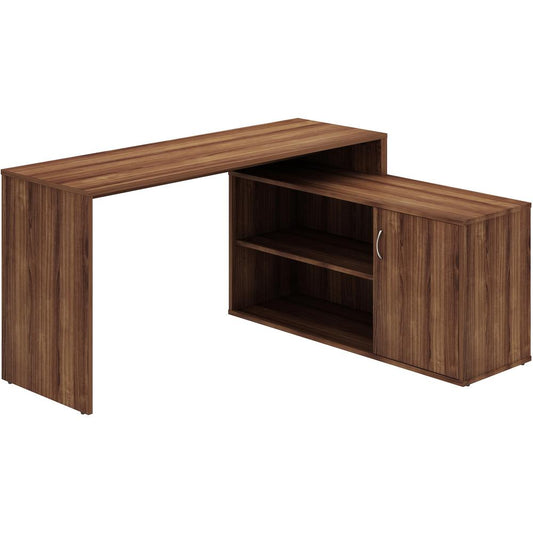 LYS L-Shape Workstation with Cabinet - For - Table TopLaminated L-shaped Top - 29.50" Height x 60" Width x 47.25" Depth - Assembly Required - Walnut - Particleboard - 1 Each