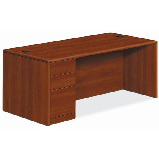 HON 10700 H10702L Pedestal Desk - 66" x 30" x 29.5" - 3 x Box, File Drawer(s) - Single Pedestal on Left Side - Finish: Cognac