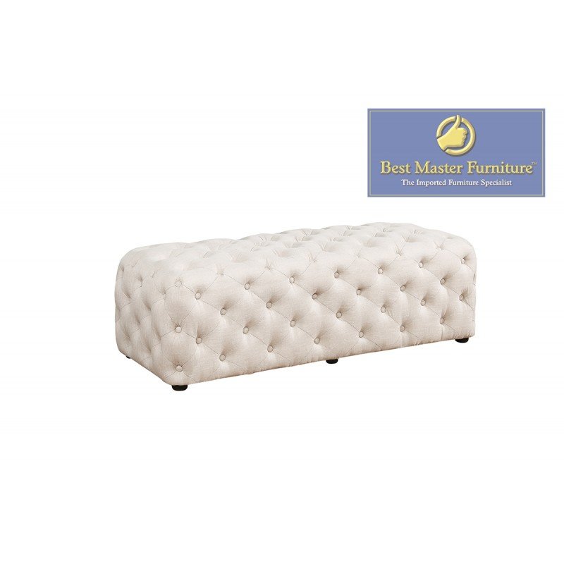 Best Master Furniture Parisa 53" Rectangular Tufted Linen Ottoman in Beige