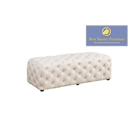 Best Master Furniture Parisa 53" Rectangular Tufted Linen Ottoman in Beige