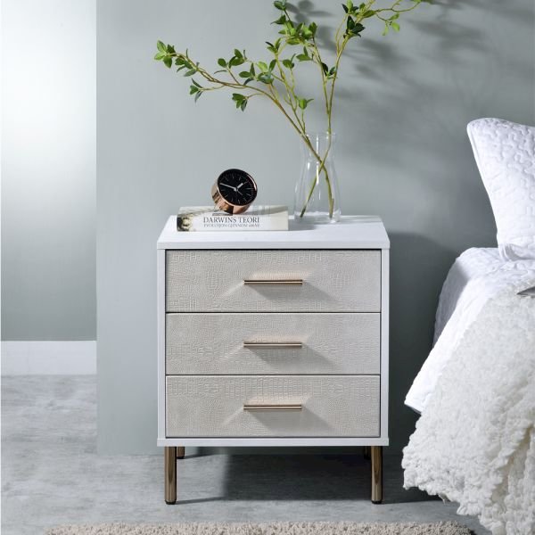 ACME Myles Nightstand, White, Champagne & Gold Finish