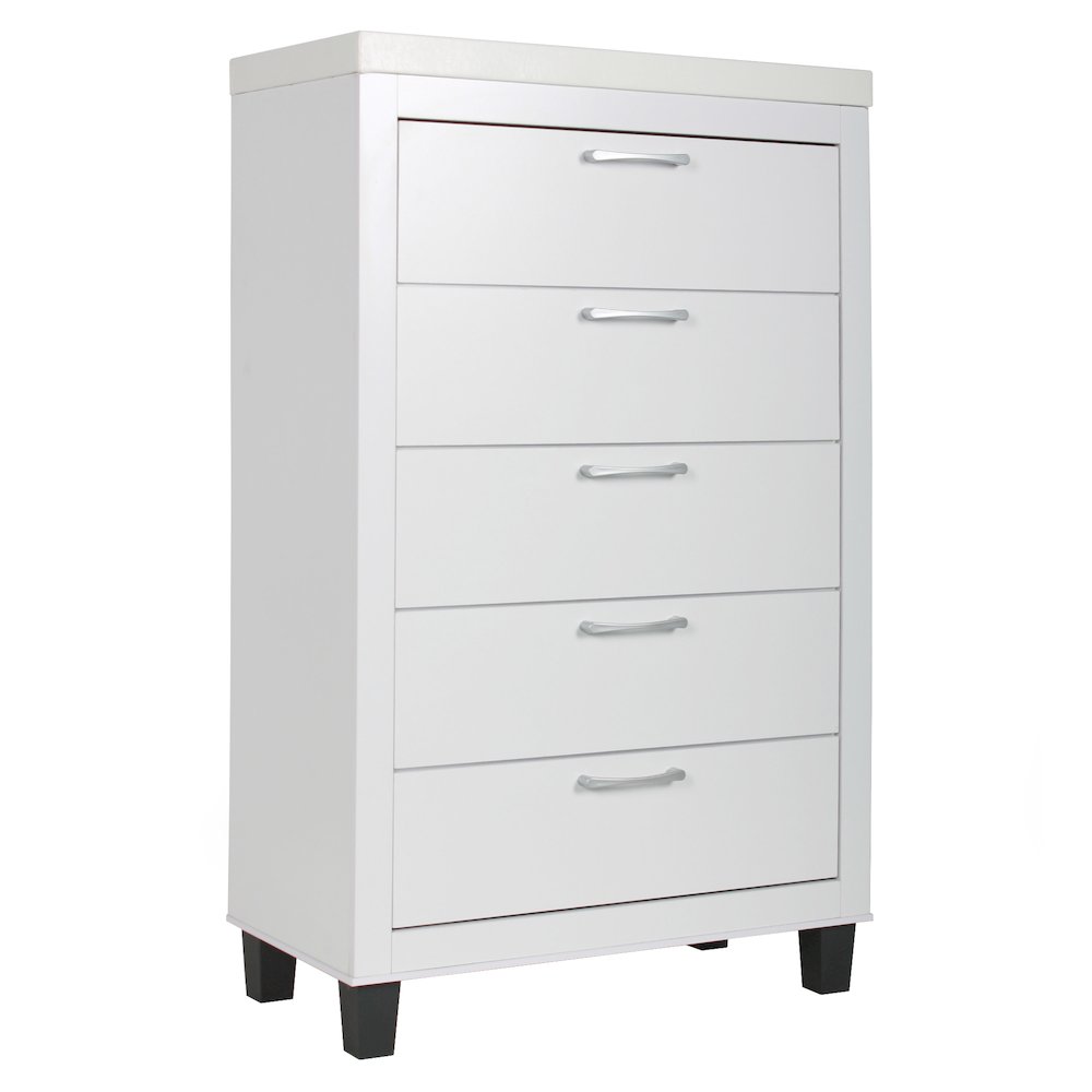 Better Home Products Elegant 5 Drawer Chest of Drawers for Bedroom in White