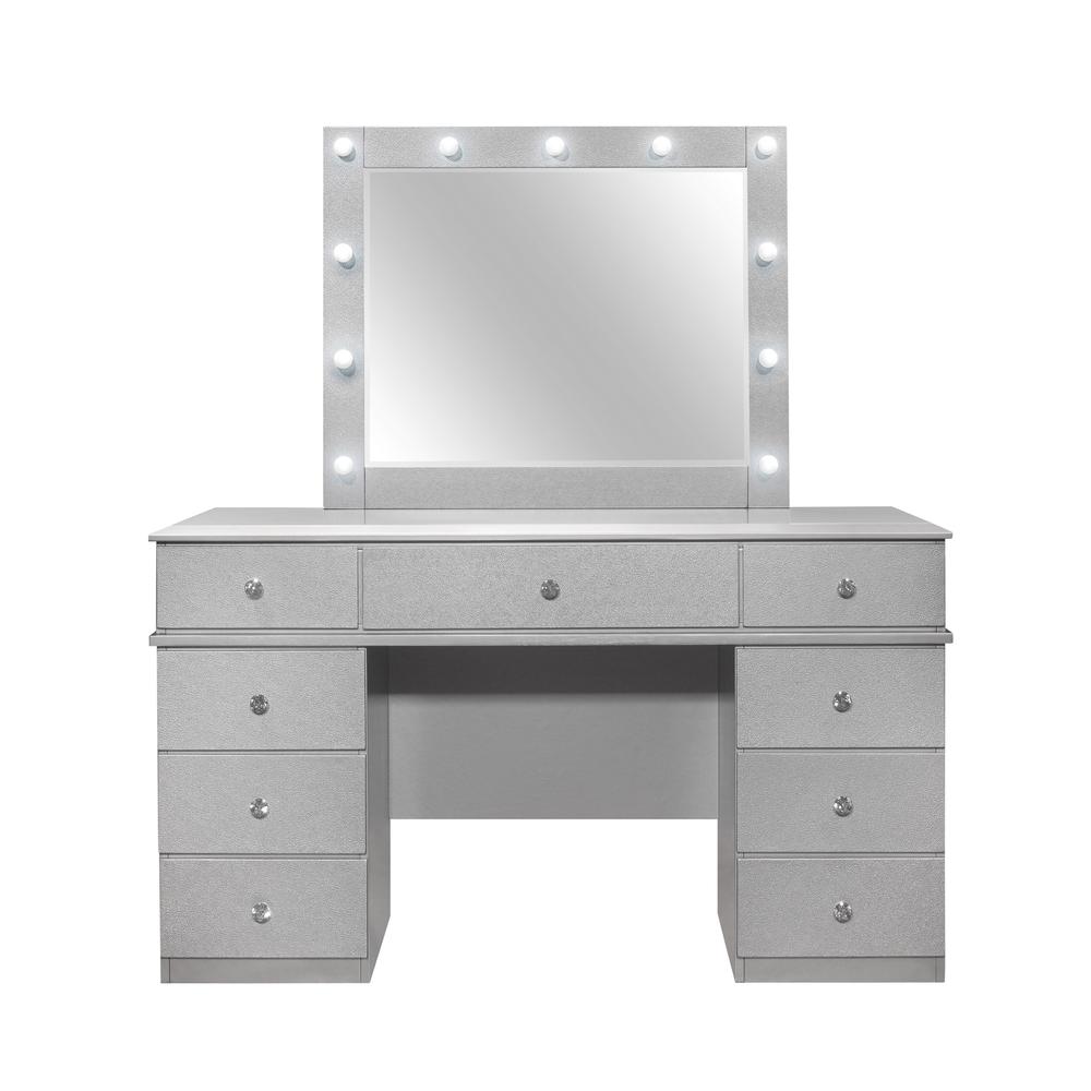 Silver Vanity Set with Stool and Mirror