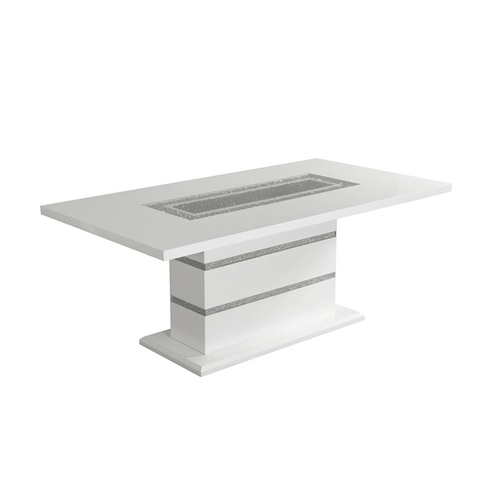 White High Gloss Dining Table - Silver Glitter