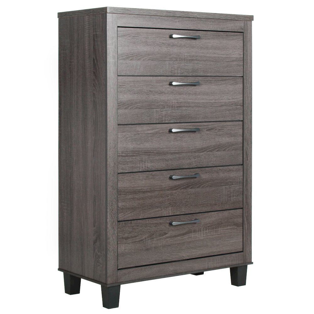 Better Home Products Silver Fox 5 Drawer Chest of Drawers in Gray Woodgrain