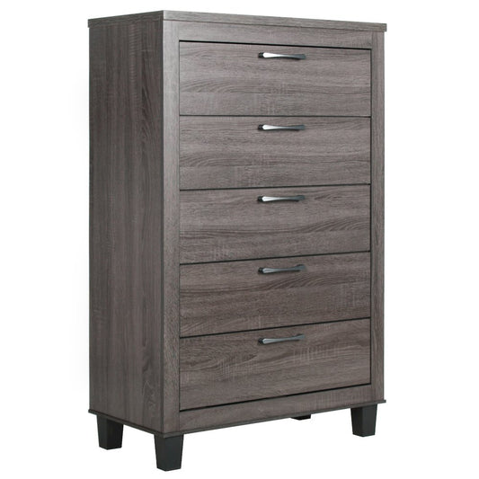 Better Home Products Silver Fox 5 Drawer Chest of Drawers in Gray Woodgrain