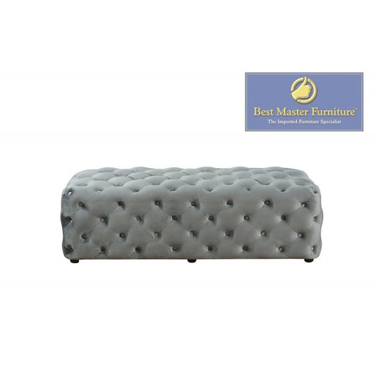 Best Master Furniture Parisa 53" Rectangular Tufted Velvet Ottoman in Gray