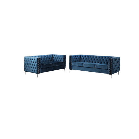 Best Master Furniture Aineias 2 Piece Fabric Sofa and Loveseat Set in Navy