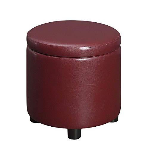 Designs4Comfort Round Accent Storage Ottoman with Reversible Tray Lid Burgundy Faux Leather