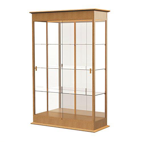 Varsity  48"W x 77"H x 18"D  Lighted Floor Case, Sliding Doors, Mirror Back, Natural Oak Finish