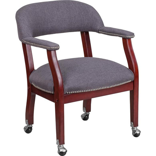 Gray Fabric Luxurious Conference Chair with Accent Nail Trim and Casters