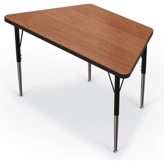 Activity Table - 48" Trapezoid - Amber Cherry Top Surface - Black Edgeband