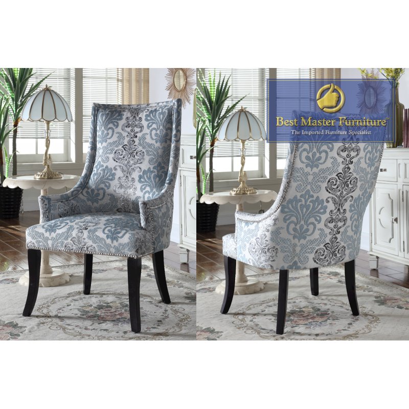 Best Master Audrey Polyester Fabric Upholstered Accent Chair in Teal Gray