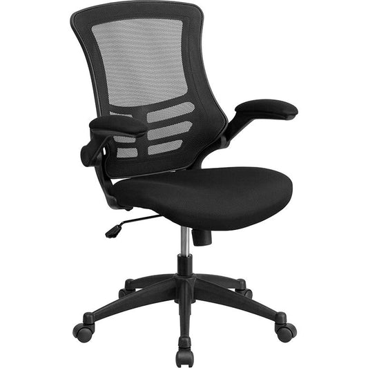 Mid-Back Black Mesh Swivel Ergonomic Task Office Chair with Flip-Up Arms, BIFMA Certified