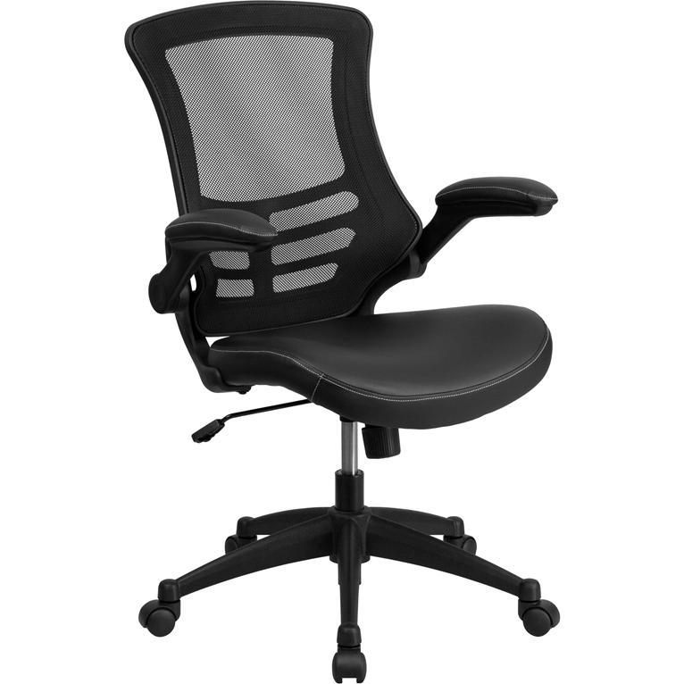 Desk Chair with Wheels | Swivel Chair with Mid-Back Black Mesh and LeatherSoft Seat for Home Office and Desk