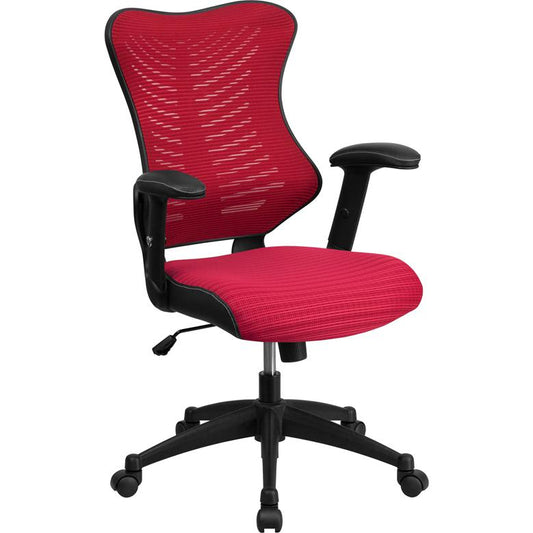 High Back Designer Burgundy Mesh Executive Swivel Ergonomic Office Chair with Adjustable Arms