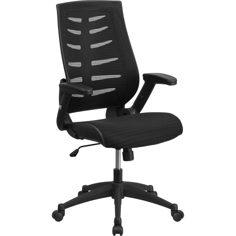 High Back Designer Black Mesh Executive Swivel Ergonomic Office Chair with Height Adjustable Flip-Up Arms