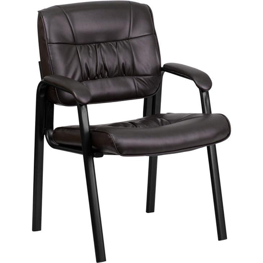 Brown LeatherSoft Executive Side Reception Chair with Black Metal Frame