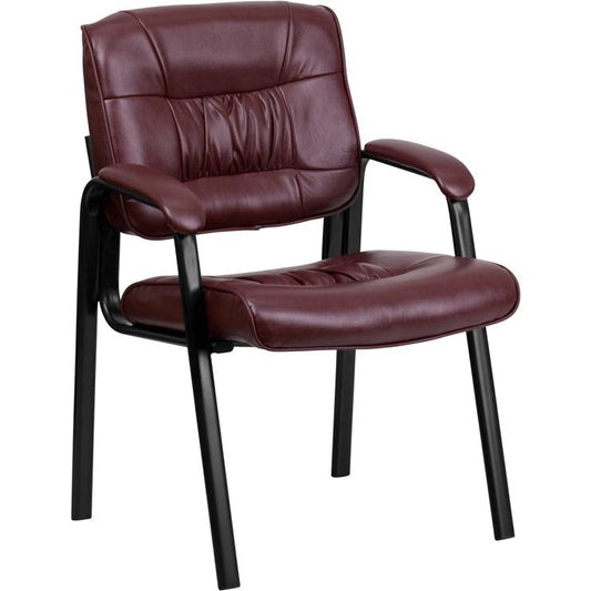 Burgundy LeatherSoft Executive Side Reception Chair with Black Metal Frame