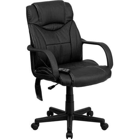 Mid-Back Ergonomic Massaging Black LeatherSoft Executive Swivel Office Chair with Arms