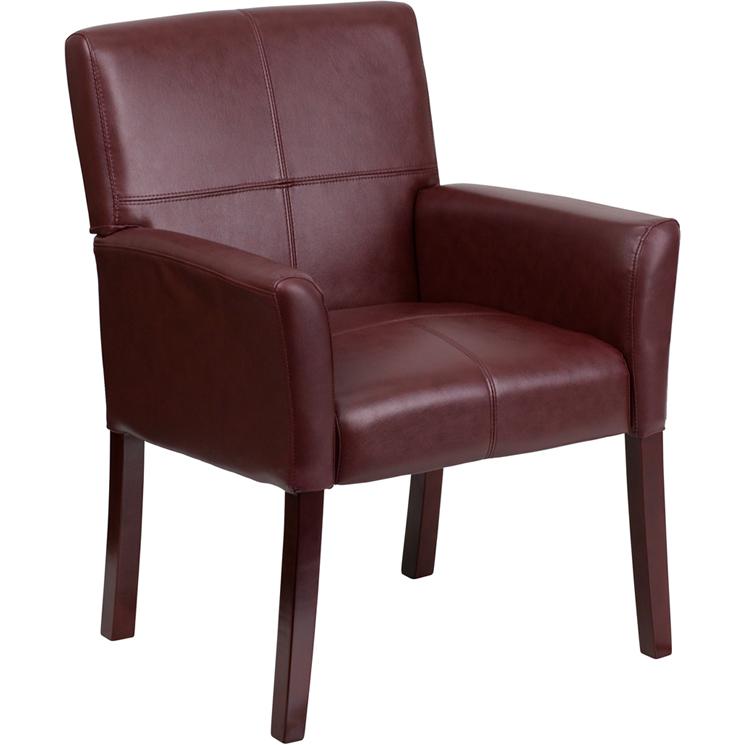 Burgundy LeatherSoft Executive Side Reception Chair with Mahogany Legs