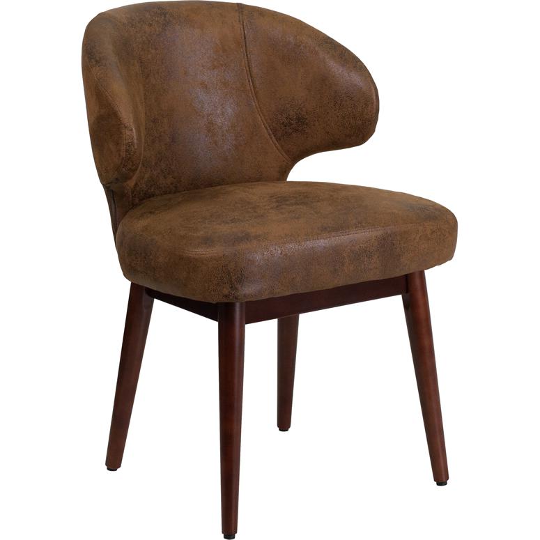 Comfort Back Series Bomber Jacket Microfiber Side Reception Chair with Walnut Legs