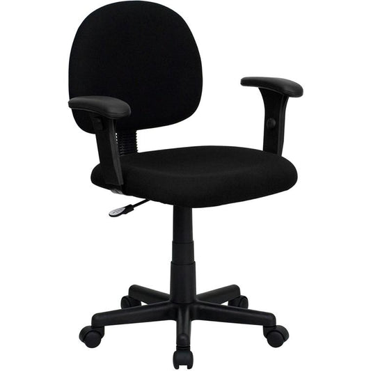 Mid-Back Black Fabric Swivel Task Office Chair with Adjustable Arms