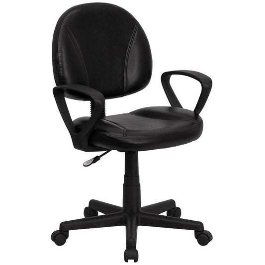 Mid-Back Black LeatherSoft Swivel Ergonomic Task Office Chair with Back Depth Adjustment and Arms