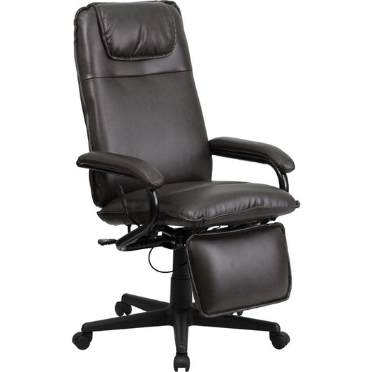 High Back Brown LeatherSoft Executive Reclining Ergonomic Swivel Office Chair with Arms