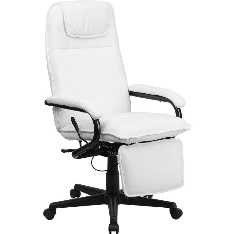 High Back White LeatherSoft Executive Reclining Ergonomic Swivel Office Chair with Arms