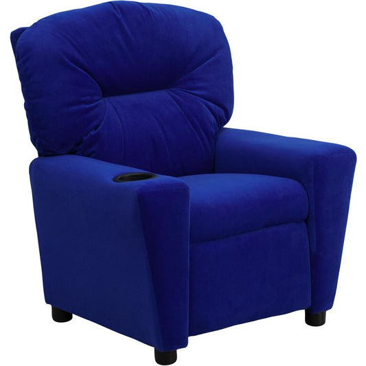 Contemporary Blue Microfiber Kids Recliner with Cup Holder