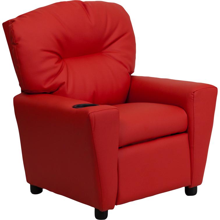 Contemporary Red Vinyl Kids Recliner with Cup Holder