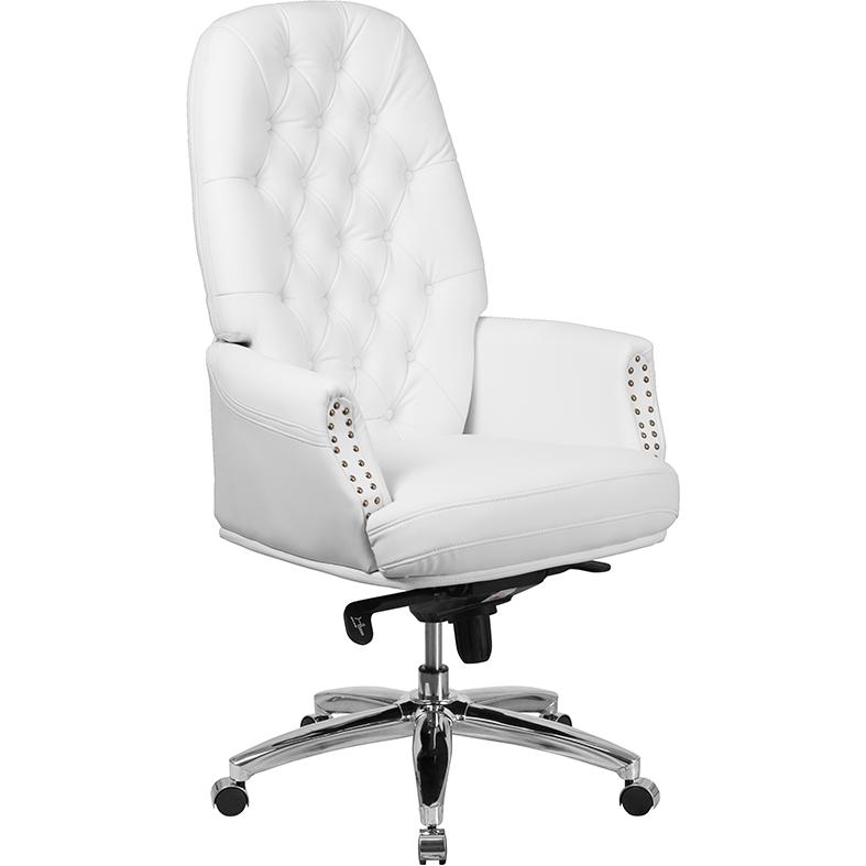 High Back Traditional Tufted White LeatherSoft Multifunction Executive Swivel Ergonomic Office Chair with Arms