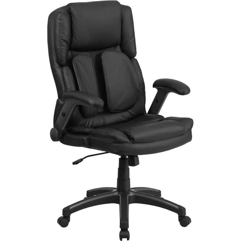 Extreme Comfort High Back Black LeatherSoft Executive Swivel Ergonomic Office Chair with Flip-Up Arms