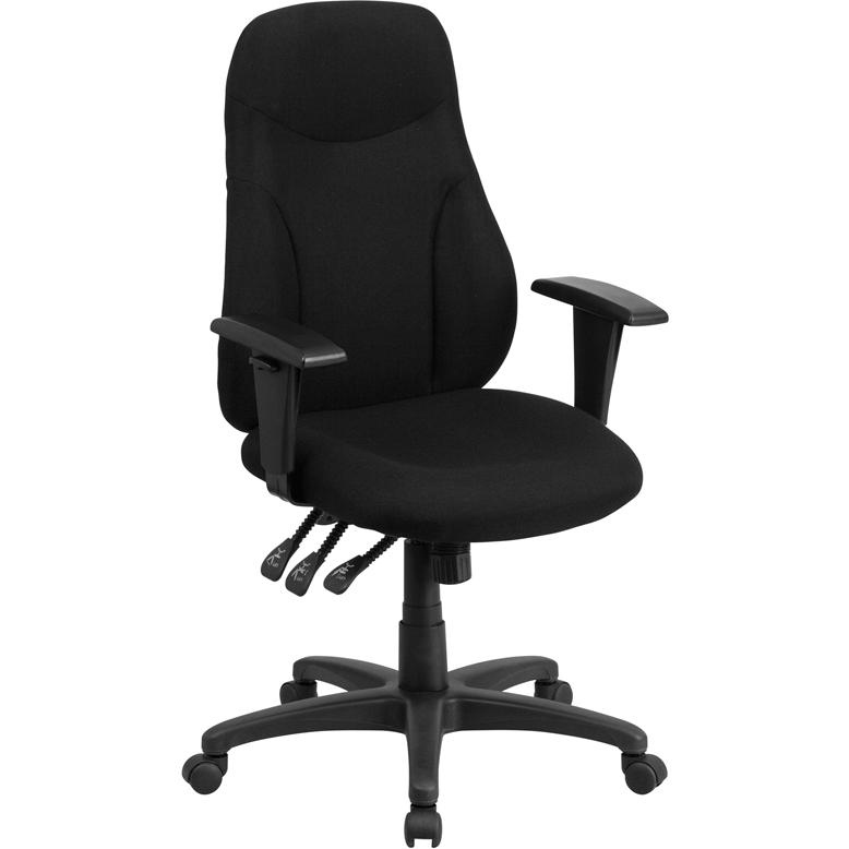 High Back Black Fabric Multifunction Swivel Ergonomic Task Office Chair with Adjustable Arms