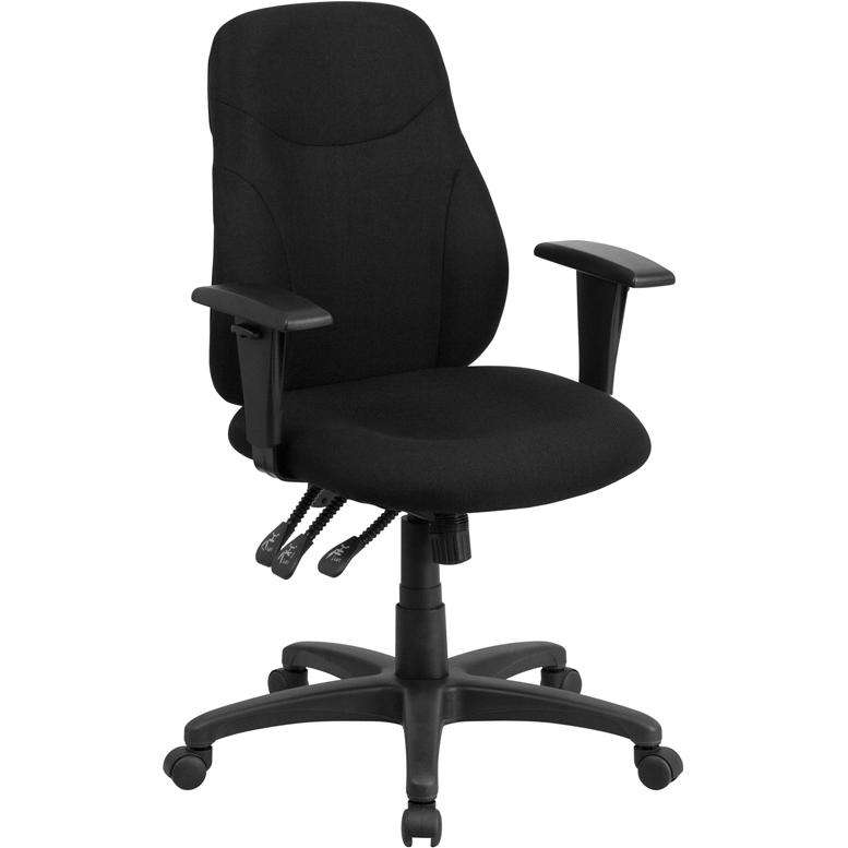 Mid-Back Black Fabric Multifunction Swivel Ergonomic Task Office Chair with Adjustable Arms