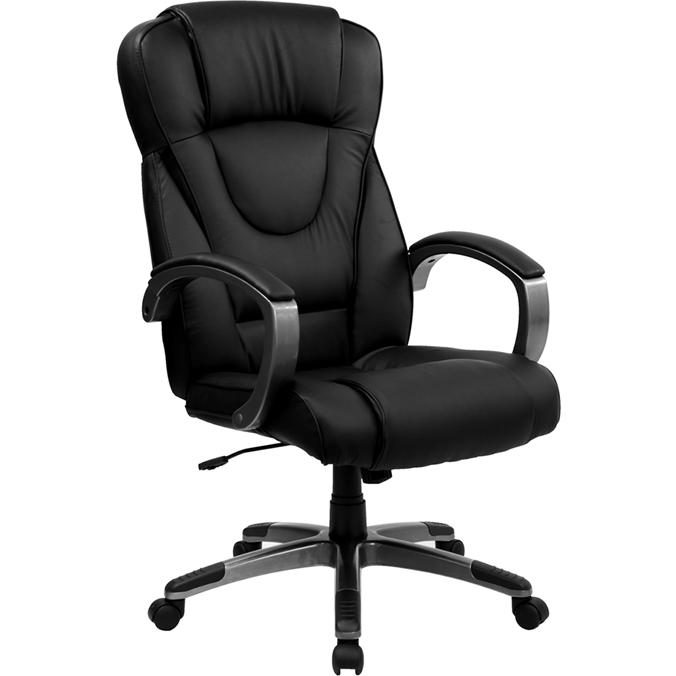 High Back Black LeatherSoft Executive Swivel Office Chair with Titanium Nylon Base and Loop Arms