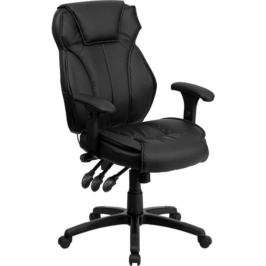 High Back Black LeatherSoft Multifunction Executive Swivel Ergonomic Office Chair with Lumbar Support Knob with Arms