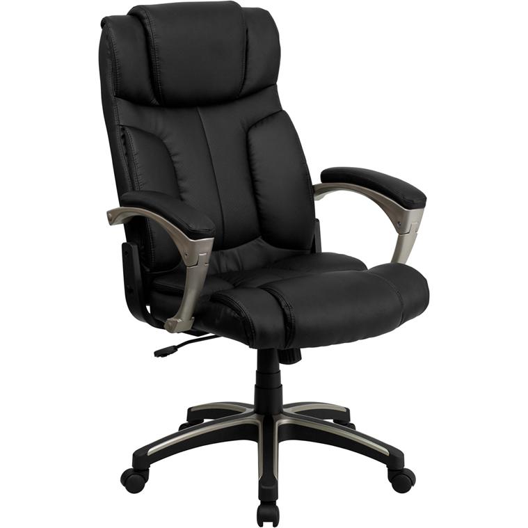 High Back Folding Black LeatherSoft Executive Swivel Office Chair with Arms