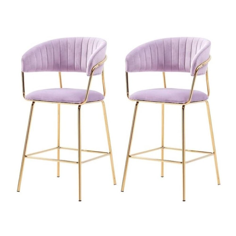 Best Master Furniture Bellai 24" Velvet Counter Stool in Pink (Set of 2)