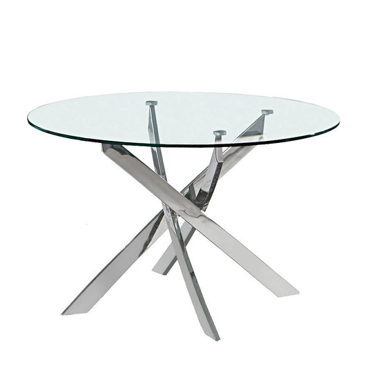 54.4" Round Dining Table W/ Glass Top And Chrome Legs