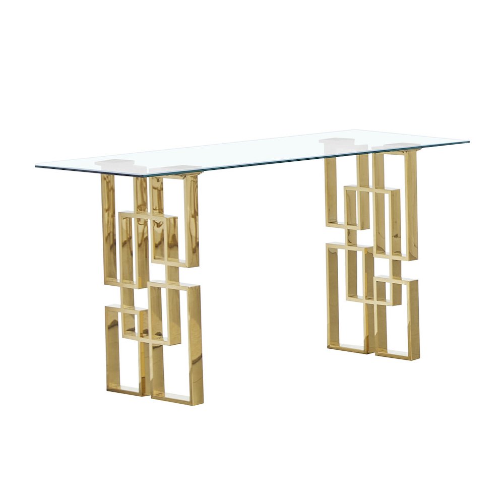 Best Quality Furniture- Clear tempered glass console table with gold stainless steel base